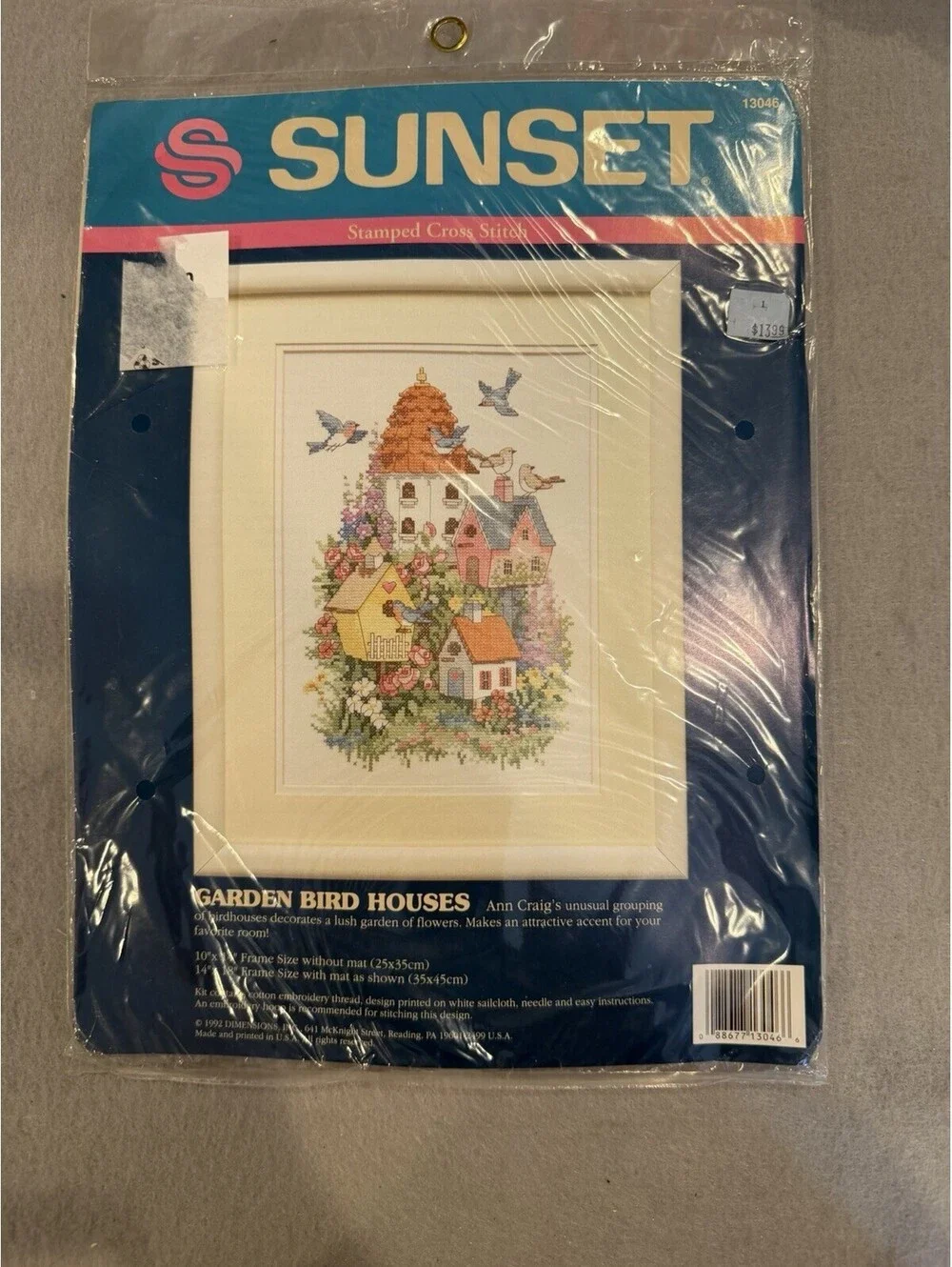 Sunset Stamped Cross Stitch Garden Bird Houses New Sealed